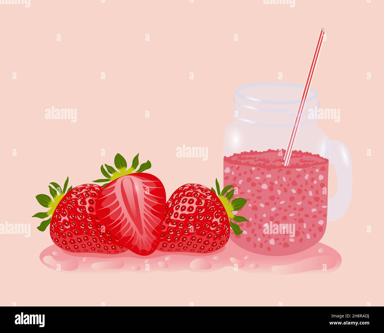 Cherry smoothie. Organic berry cocktail in glass with straws. Healthy  energy drink vector illustration. Template for the menu.Healthy food Stock  Vector Image & Art - Alamy