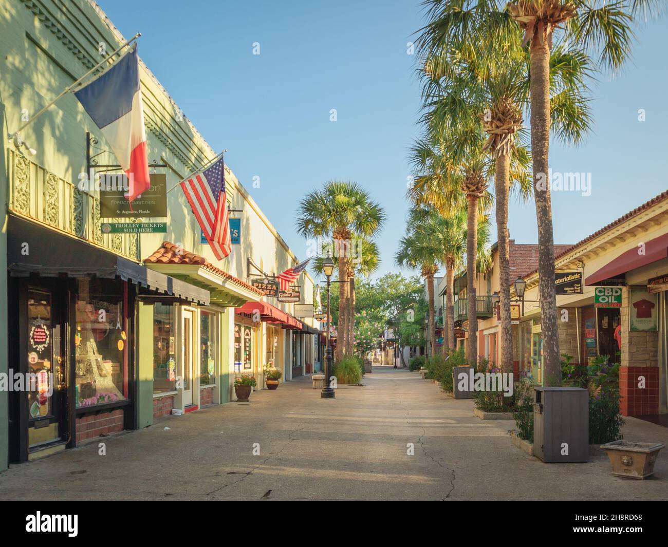 Shops line the street of historic downtown St Augustine, Florida Stock