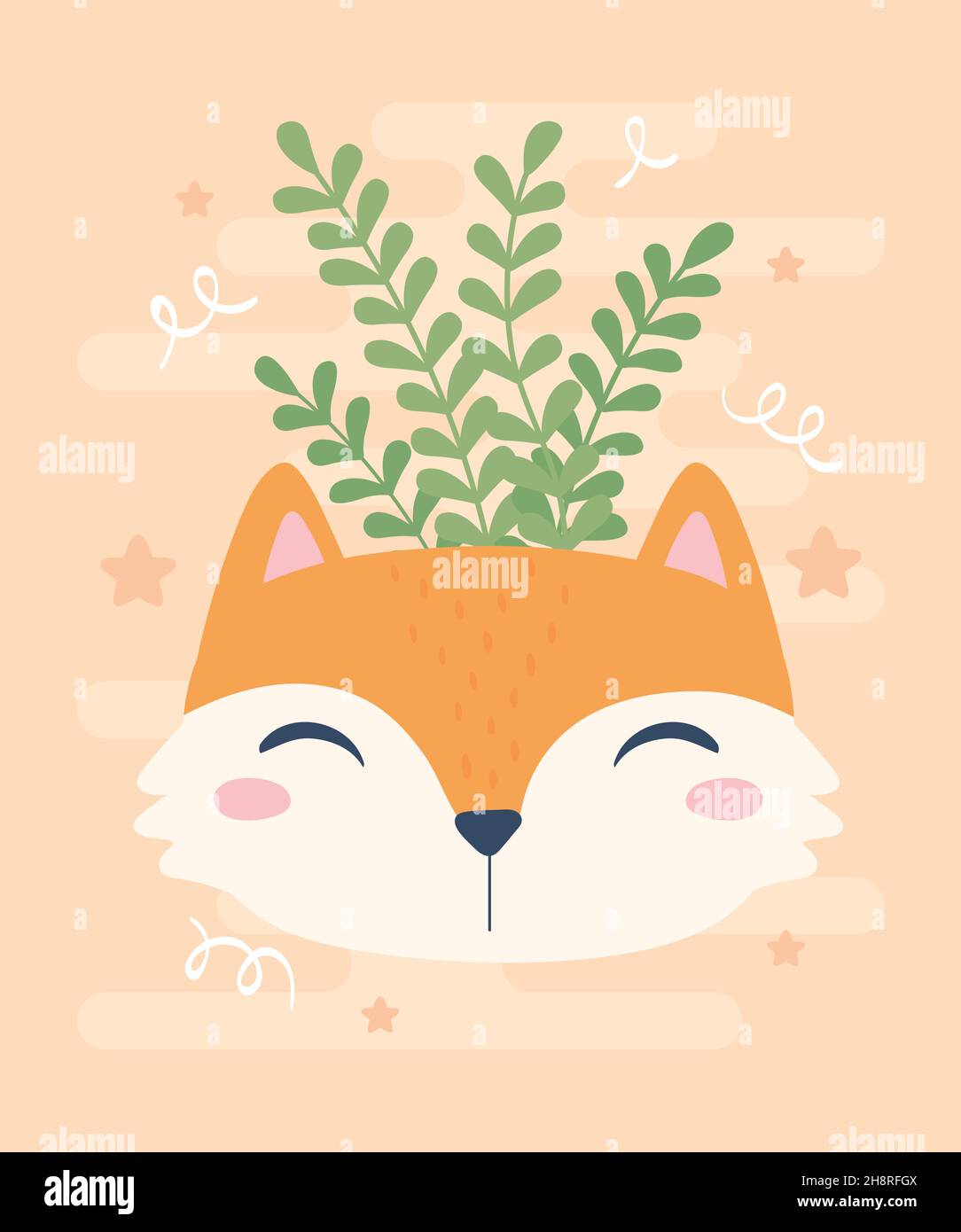 cute fox and plants Stock Vector Image & Art - Alamy