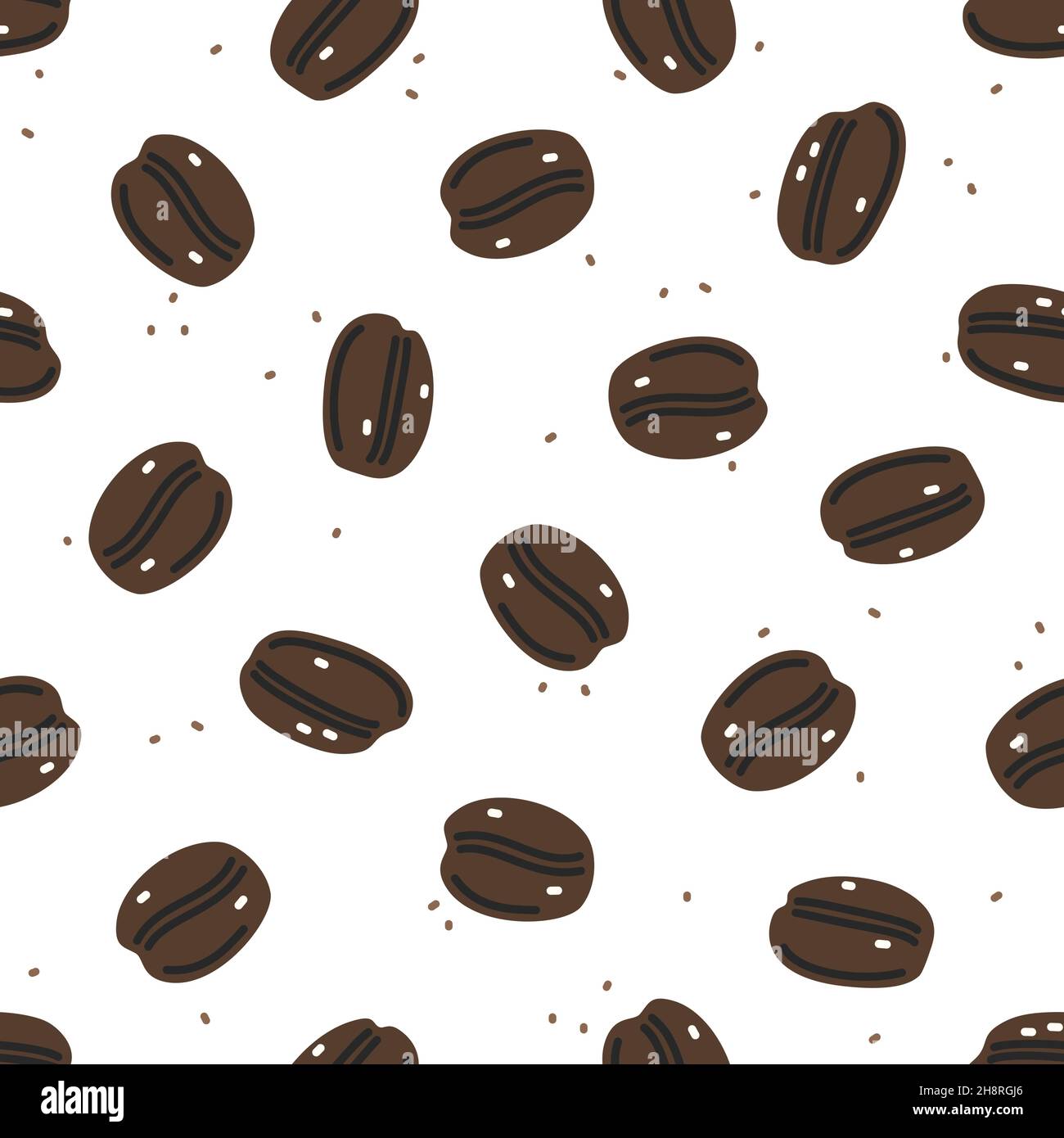 Brown coffee beans on white background. Vector seamless pattern Stock Vector