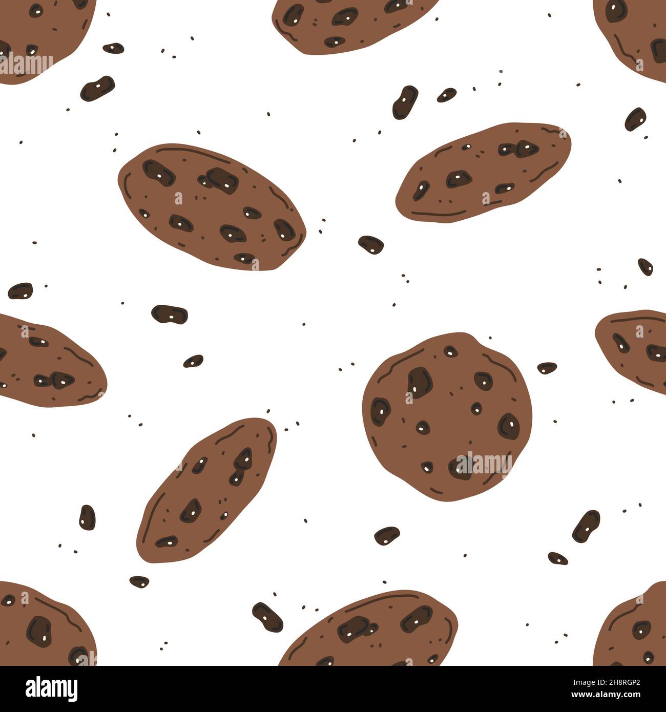 Double hocolate chip cookies on white background. Vector seamless pattern Stock Vector