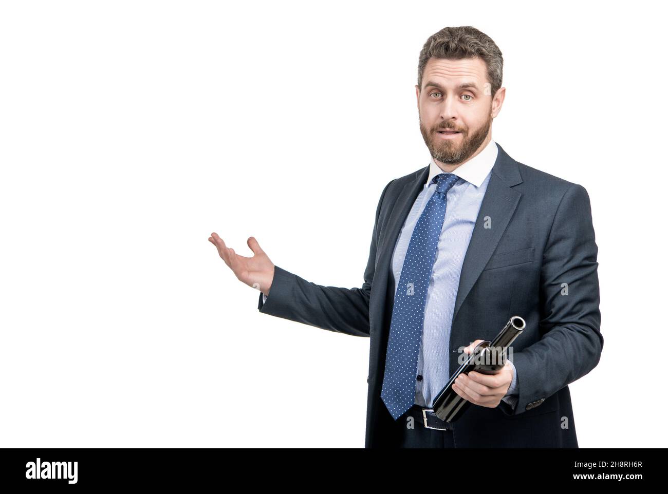 Drunk employee man in formal suit drink wine alcohol after work, drinking Stock Photo