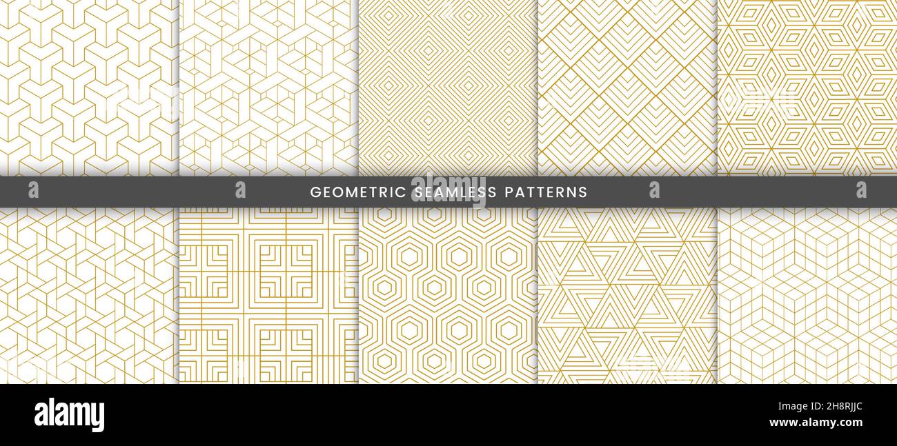 Set of geometric seamless pattern with gold lines elegant background ...