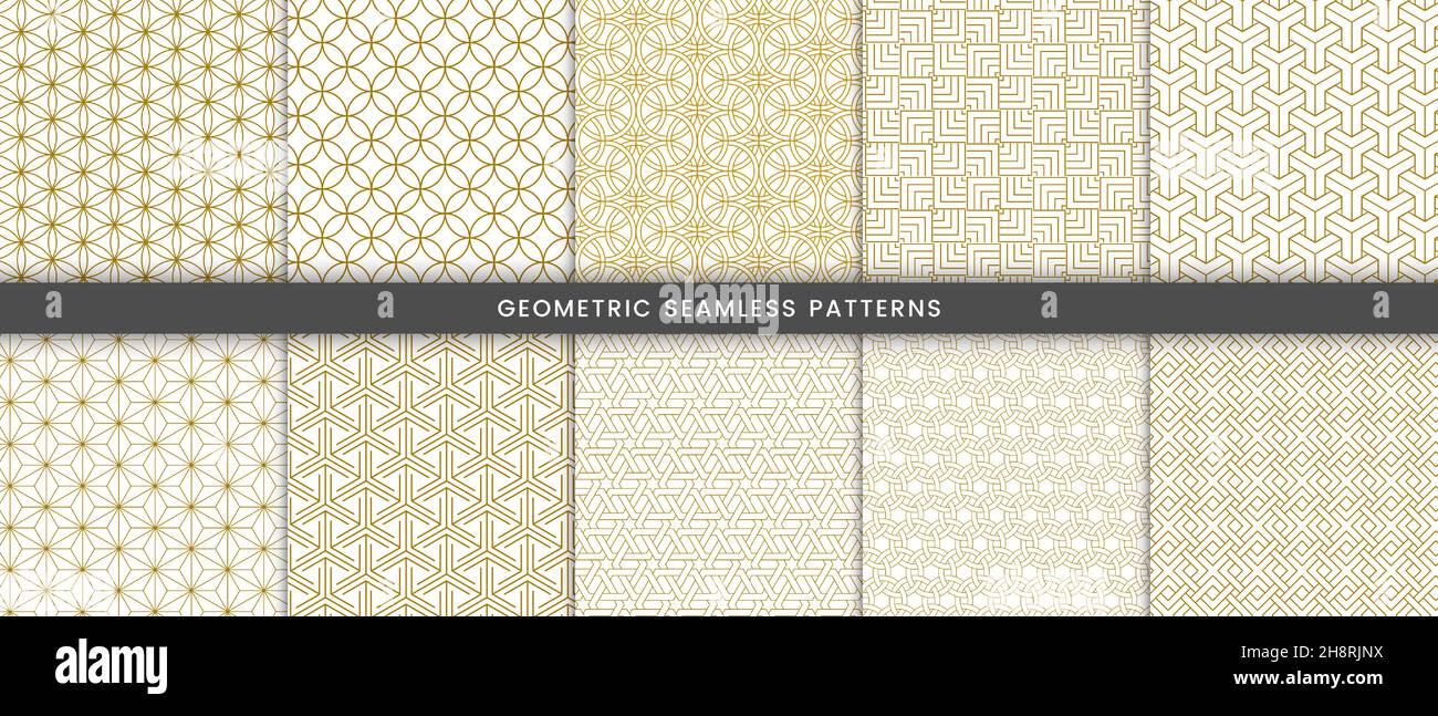 Set of geometric seamless pattern with gold lines elegant background ...