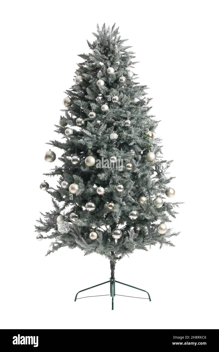 Beautiful decorated Christmas tree isolated on white background Stock ...