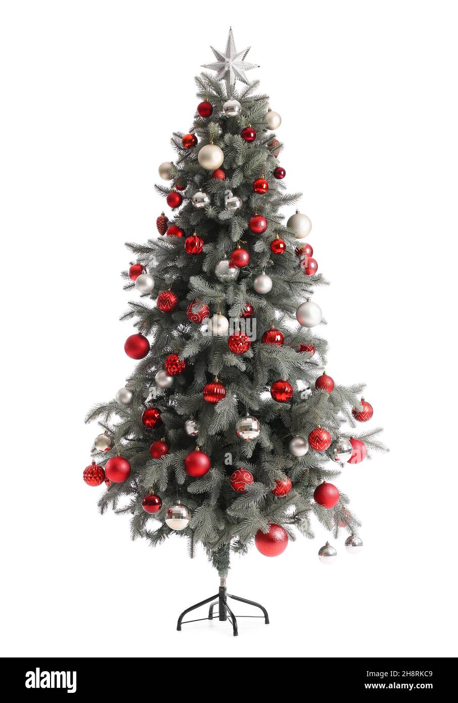 Beautiful decorated Christmas tree isolated on white background Stock ...