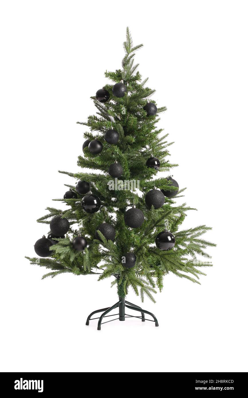 Beautiful decorated Christmas tree isolated on white background Stock ...