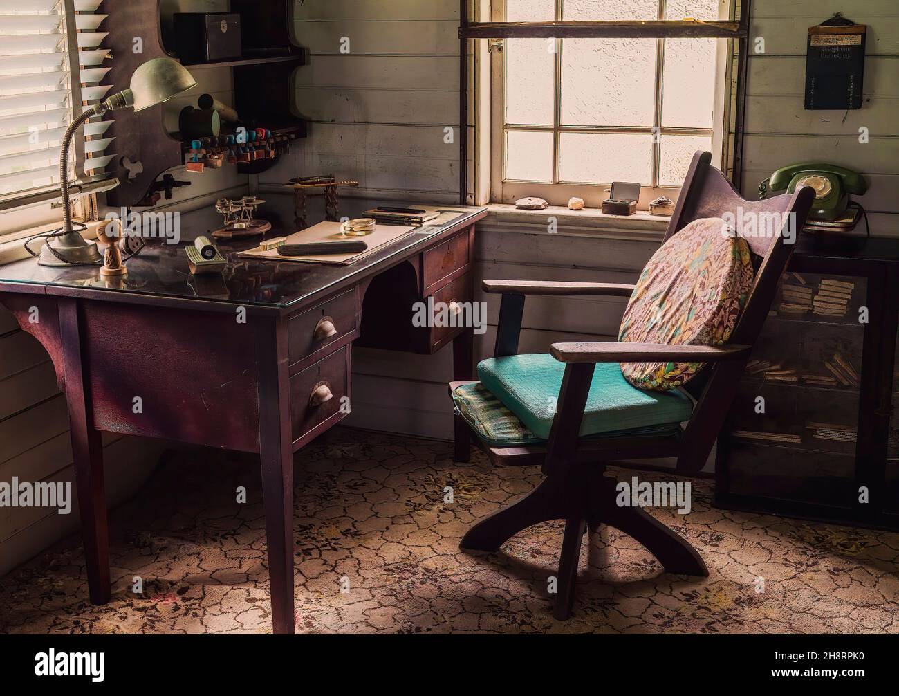 Original office with desk and chair of old pioneering family home now ...