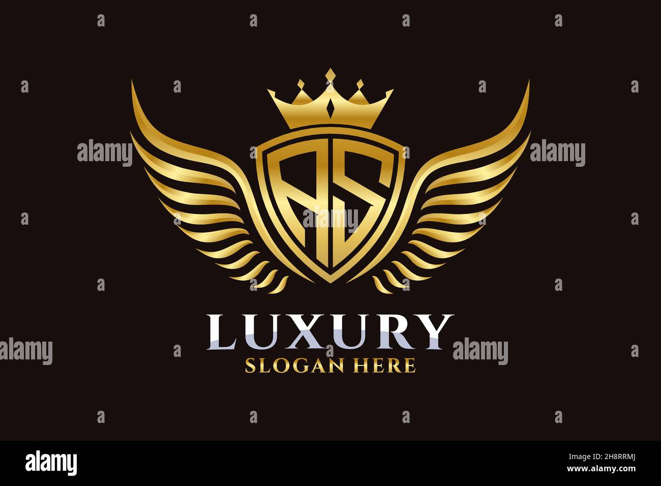 Luxury royal wing Letter AS crest Gold color Logo vector, Victory logo, crest logo, wing logo, vector logo . Stock Vector
