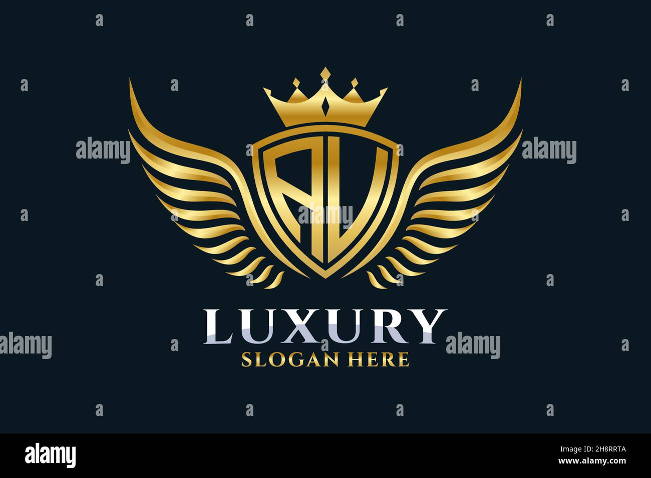 Luxury royal wing Letter AU crest Gold color Logo vector, Victory logo, crest logo, wing logo, vector logo . Stock Vector
