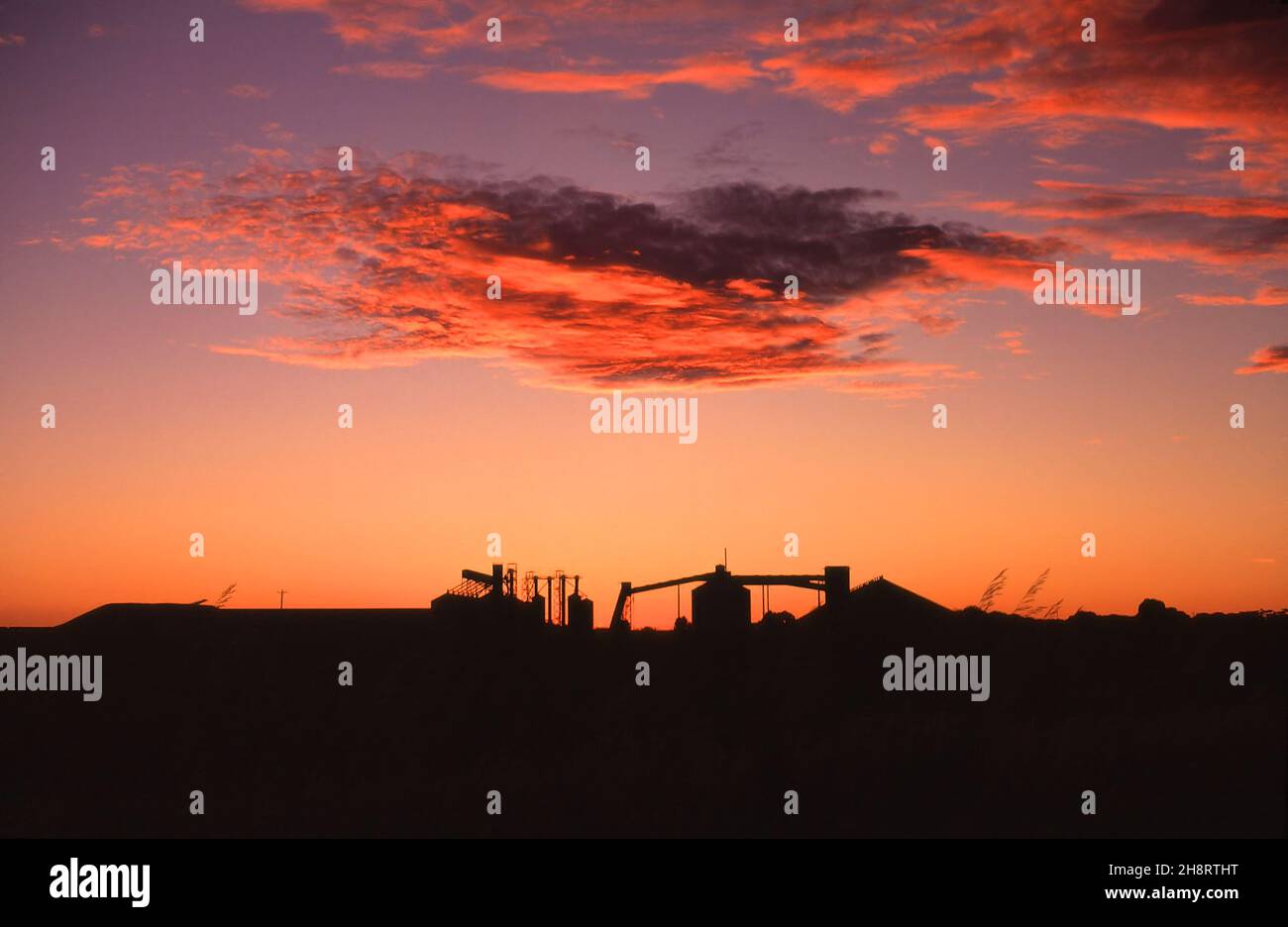 DEC 1988 Former flour mill in silhouette at sunset in Murtoa, Wimmera
