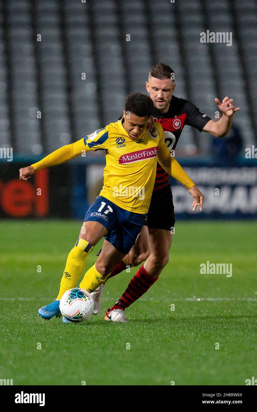 Central Coast Mariners forward Samuel Silvera (17) is fouled by Western