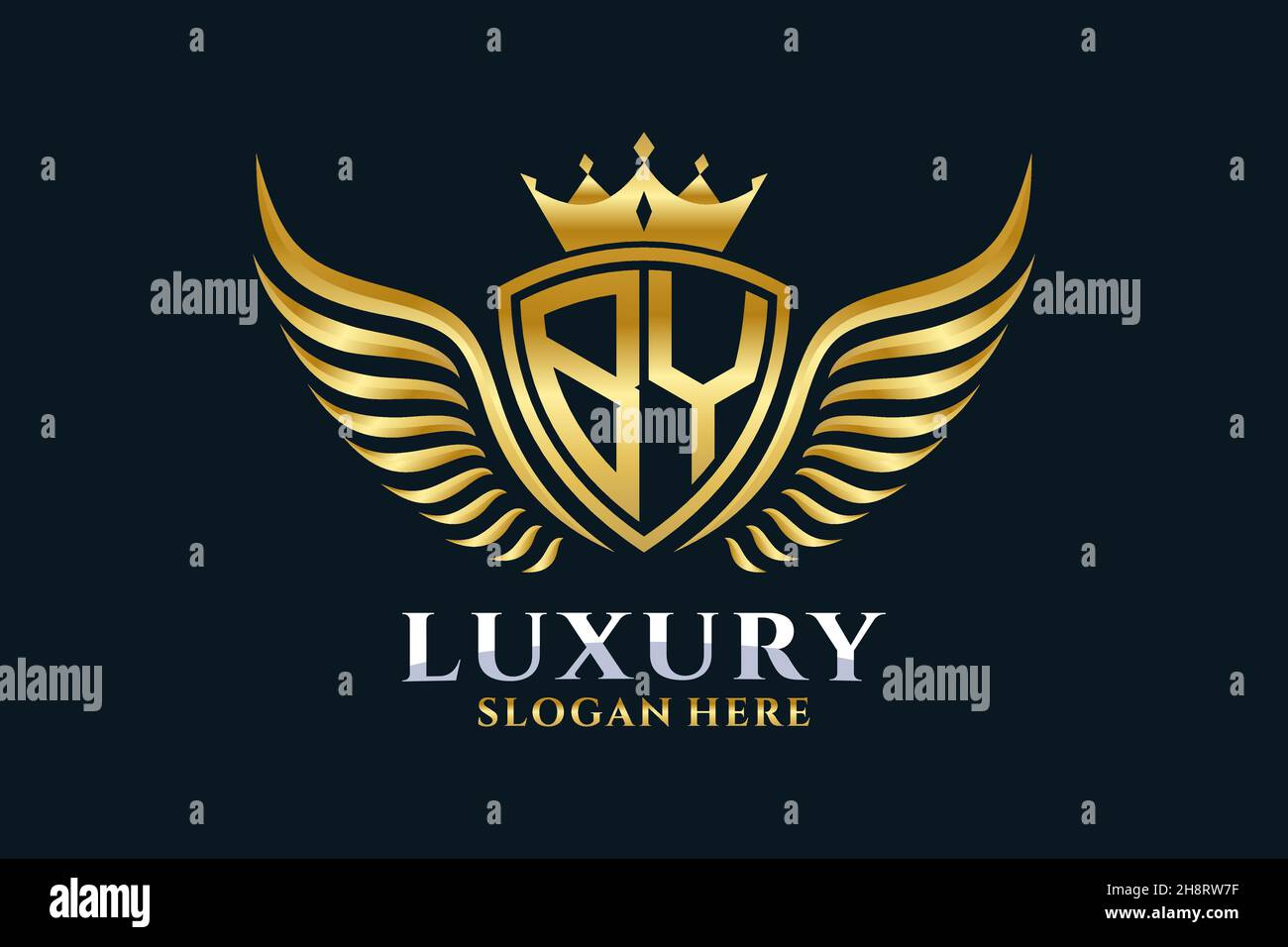 Luxury royal wing Letter BY crest Gold color Logo vector, Victory logo, crest logo, wing logo, vector logo . Stock Vector