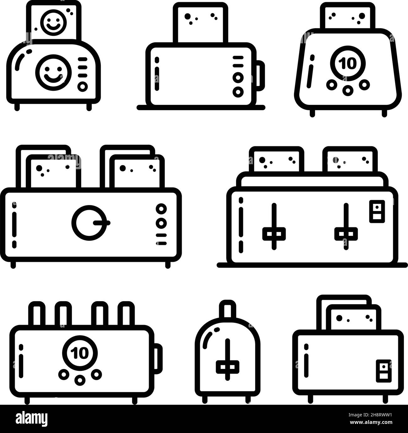 Toaster line icons set. Premium pictogram in trendy outline style collection. Toaster pixel perfect vector logos isolated on a white. Stock Vector