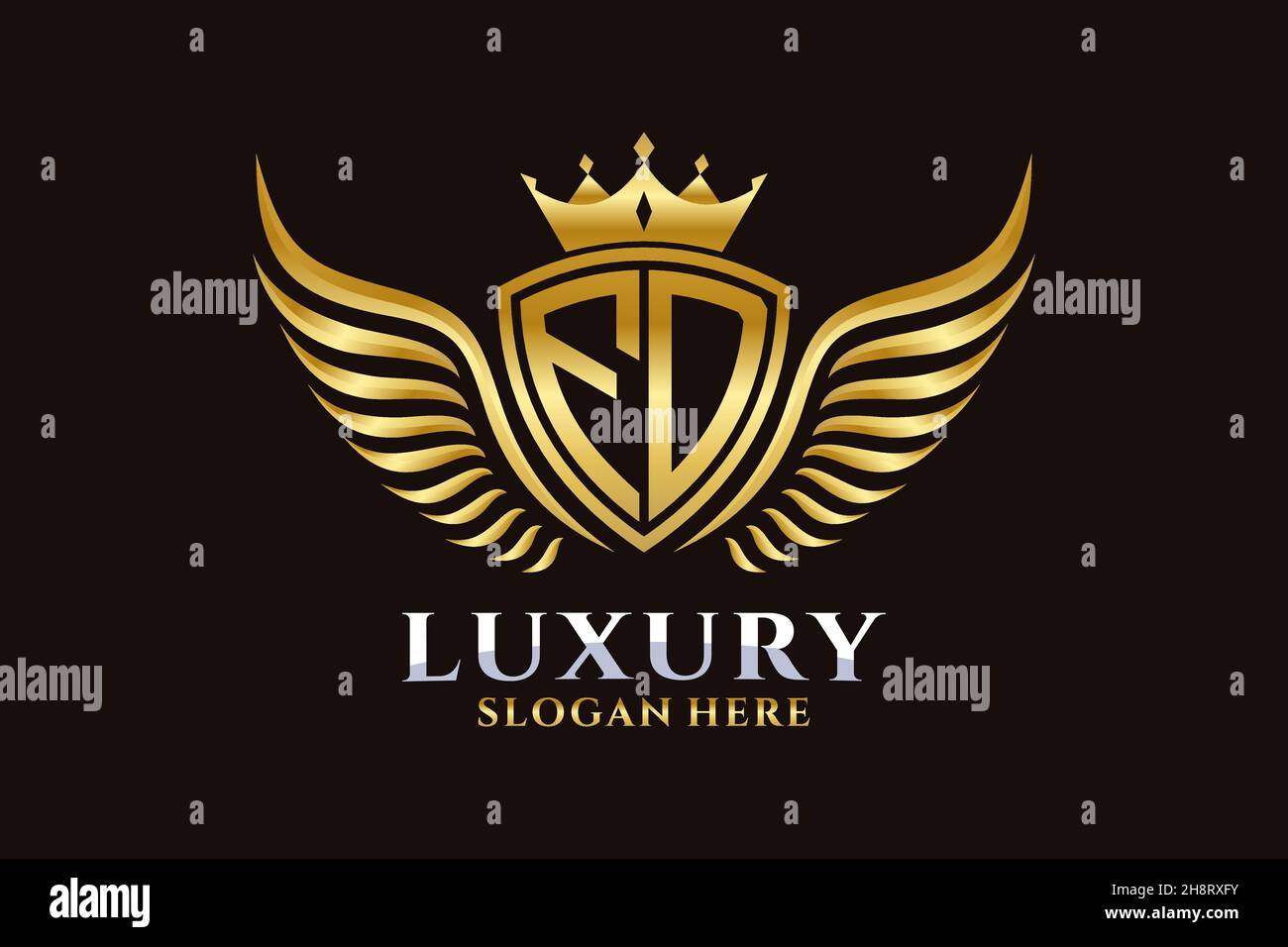 Luxury royal wing Letter FD crest Gold color Logo vector, Victory logo, crest logo, wing logo, vector logo . Stock Vector