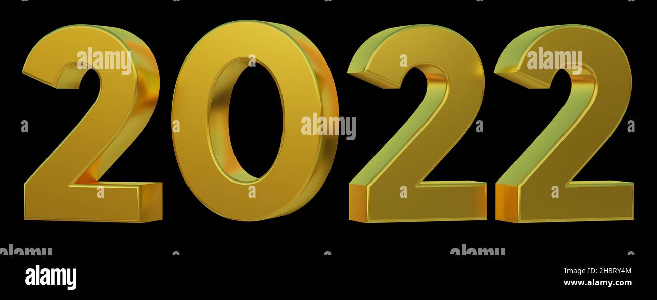 Happy new year 2022 text 3d gold with black isolated background. Happy ...