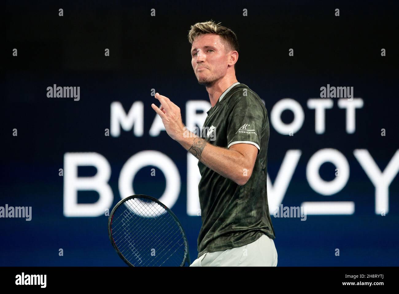 SYDNEY, AUSTRALIA - JANUARY 04: Dennis Novak of Austria during day two of the Group singles match at the 2020 ATP Cup Tennis at Ken Rosewall Arena on January 04, 2020 in Sydney, Australia. Credit: Speed Media/Alamy Live News Stock Photo