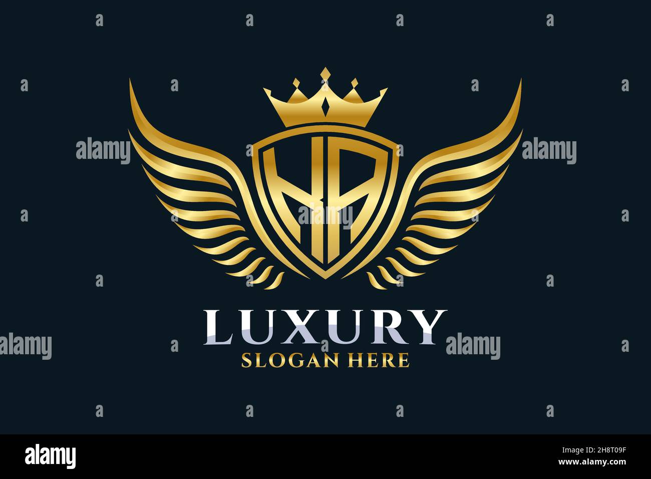 Luxury royal wing Letter KA crest Gold color Logo vector, Victory logo, crest logo, wing logo, vector logo . Stock Vector
