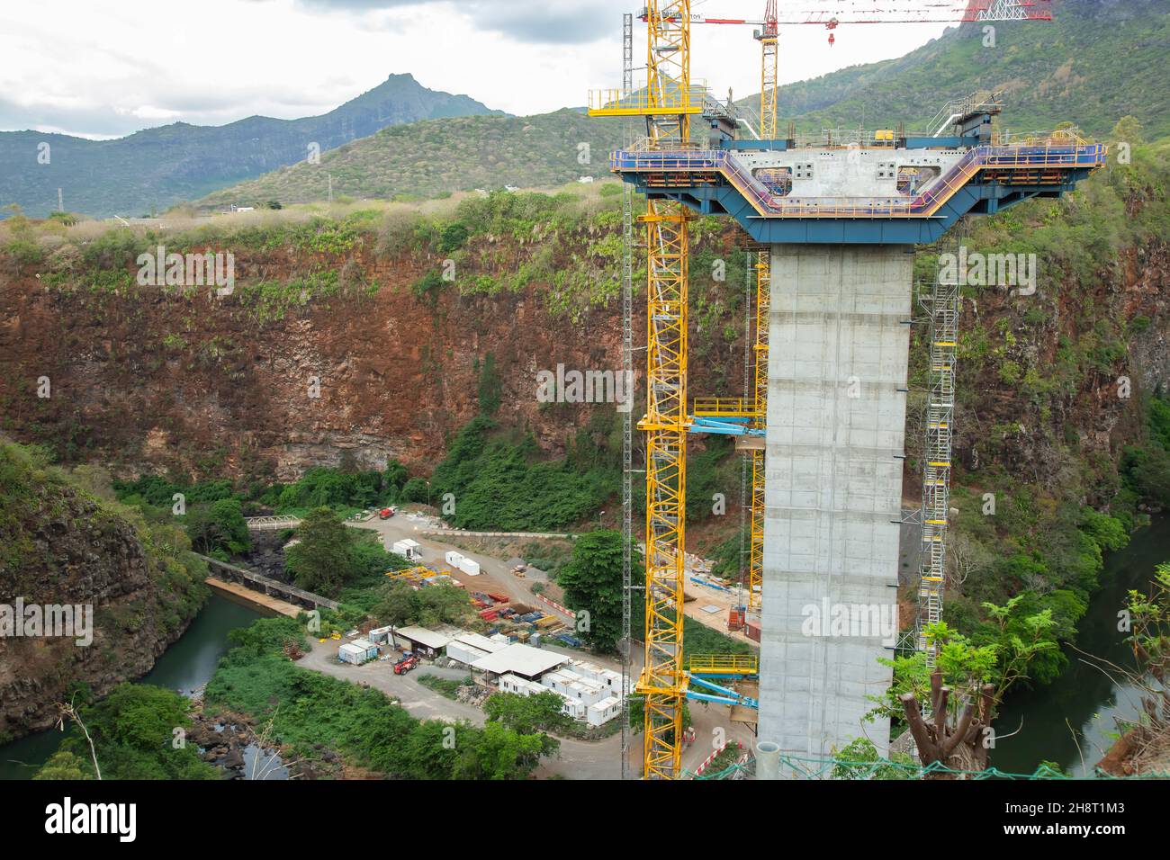 bridge construction site with crane Stock Photo