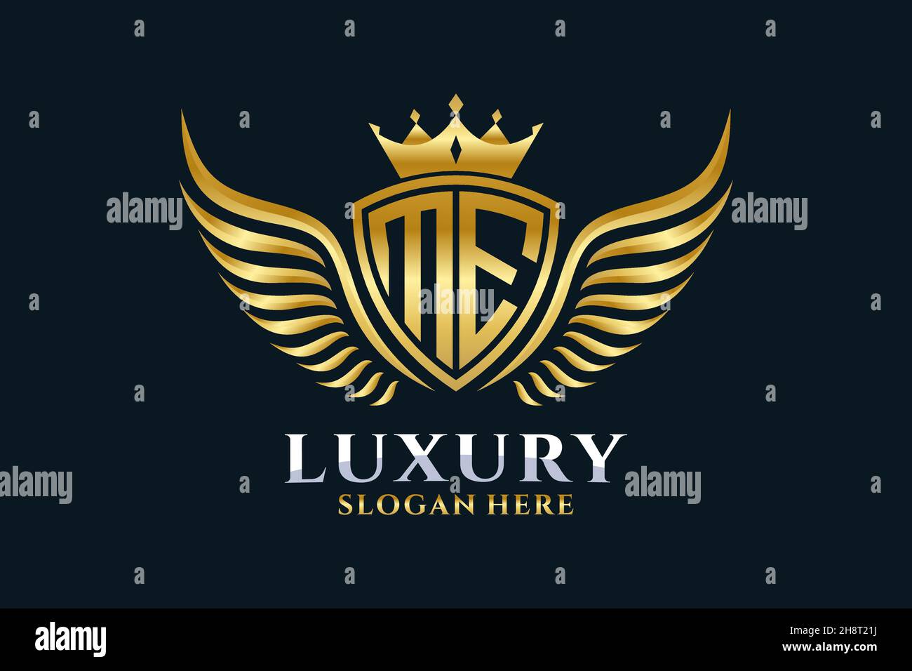 Luxury royal wing Letter ME crest Gold color Logo vector, Victory logo, crest logo, wing logo, vector logo . Stock Vector