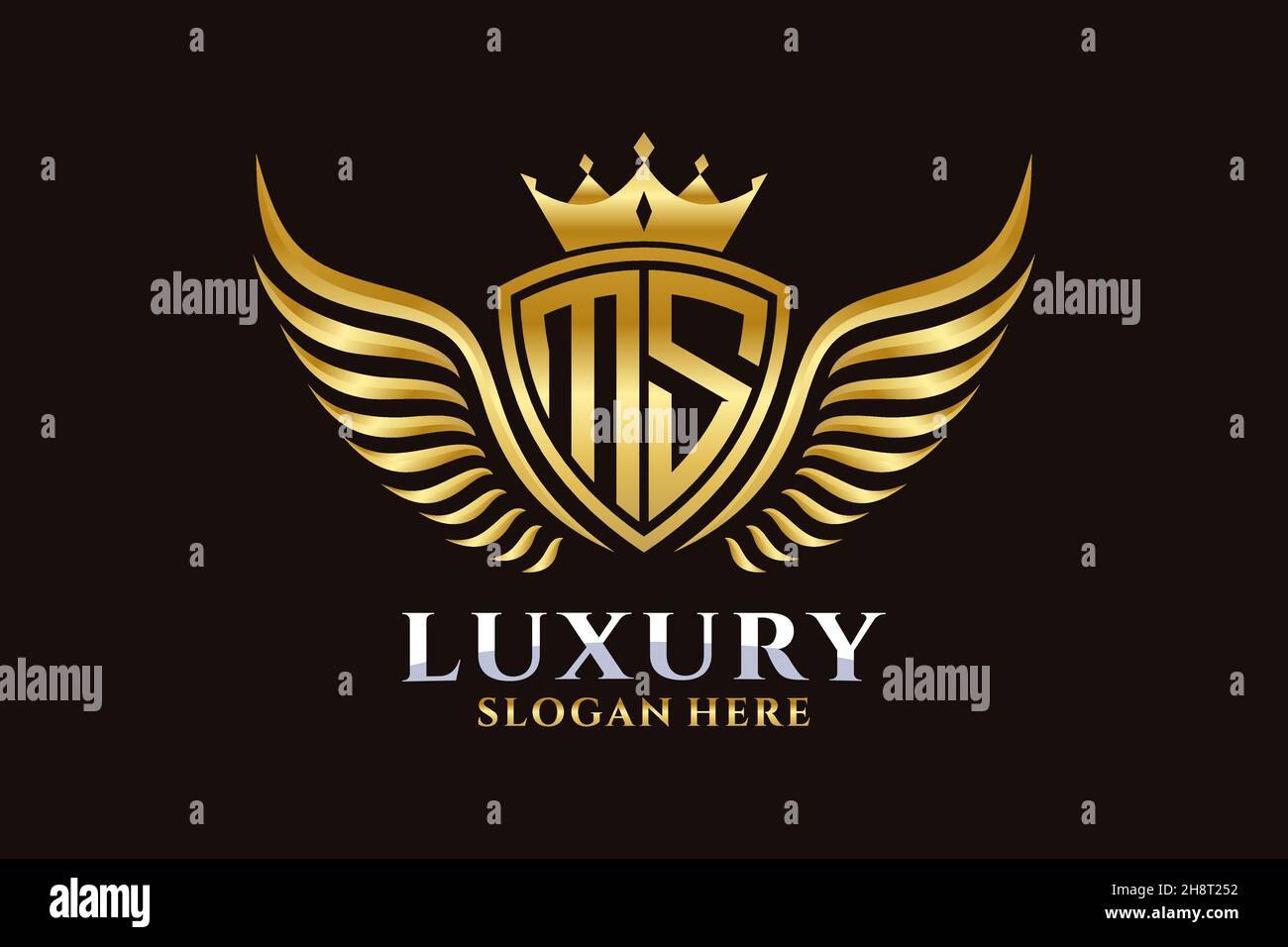 Luxury royal wing Letter MS crest Gold color Logo vector, Victory logo, crest logo, wing logo, vector logo . Stock Vector
