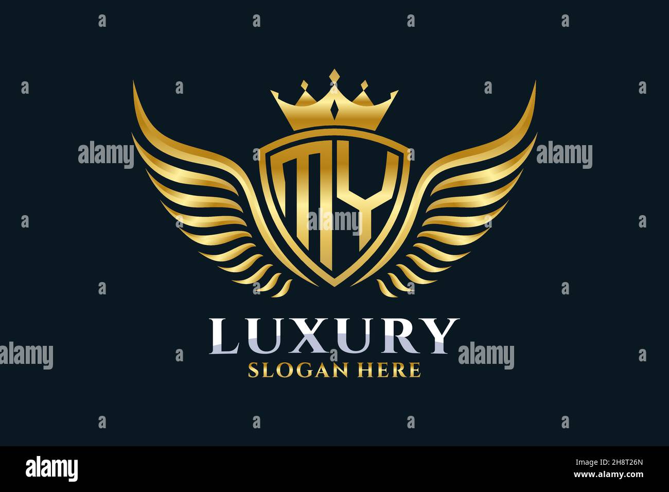 Luxury royal wing Letter MY crest Gold color Logo vector, Victory logo, crest logo, wing logo, vector logo . Stock Vector