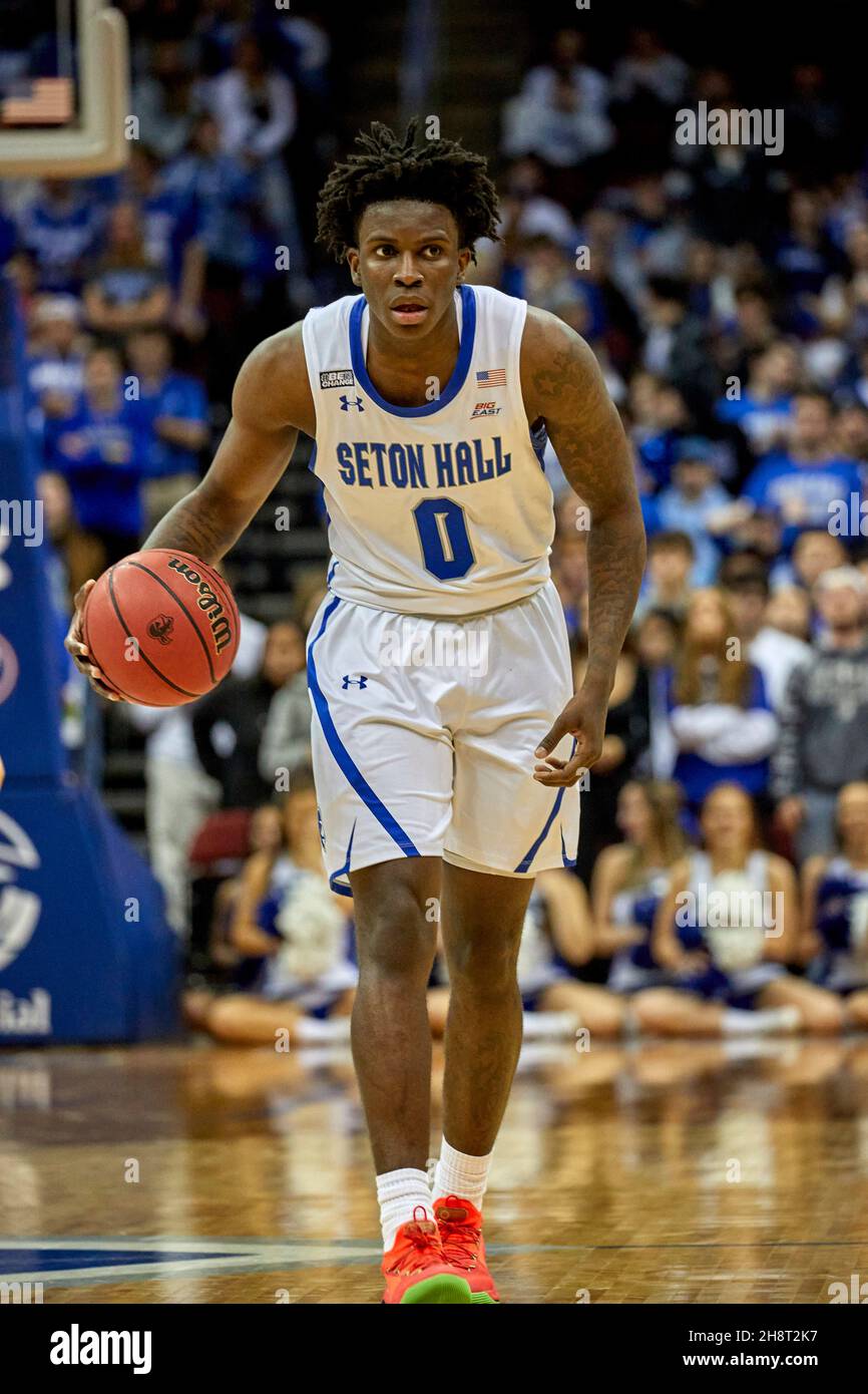 Newark, New Jersey, USA. 1st Dec, 2021. Seton Hall Pirates guard Kadary  Richmond (0) brings the ball up court in the second half at the Prudential  Center in Newark, New Jersey on