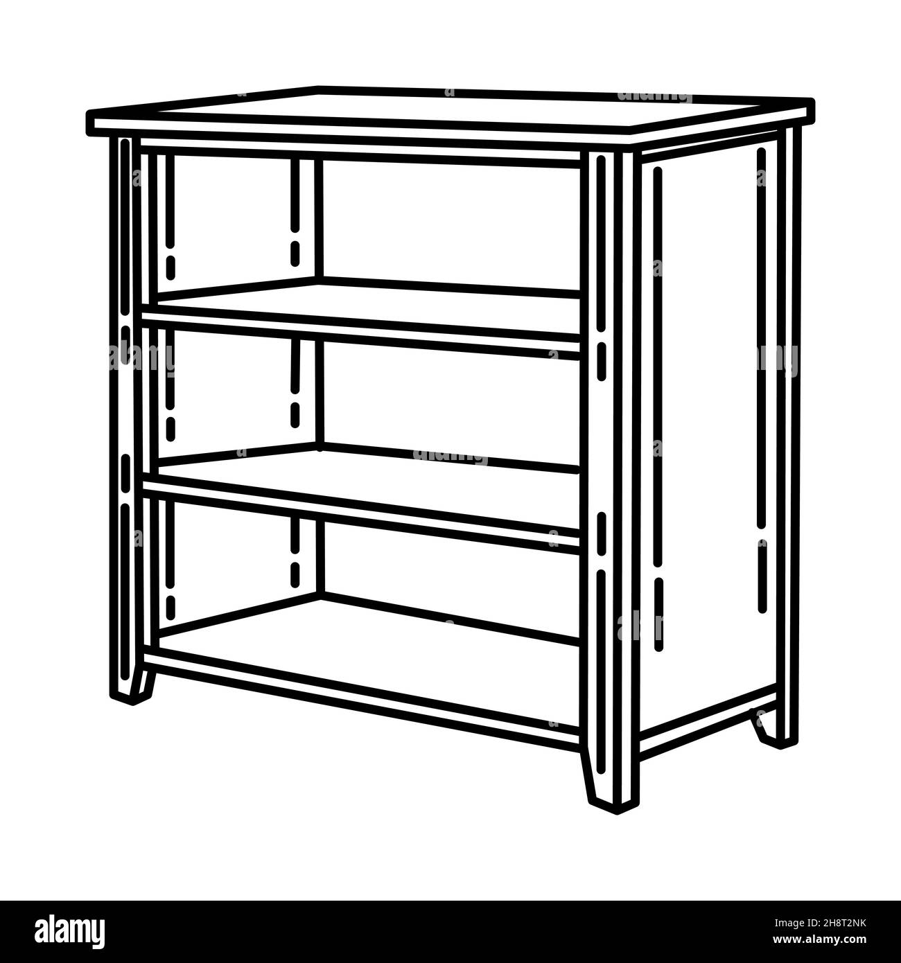 Bookcase Part of Furniture and Home Equipment Hand Drawn Icon Set