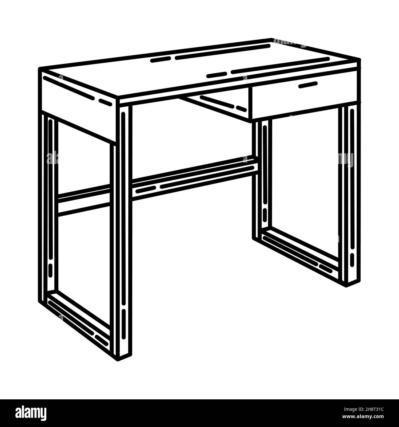 Desk Part of Furniture and Home Equipment Hand Drawn Icon Set Vector ...