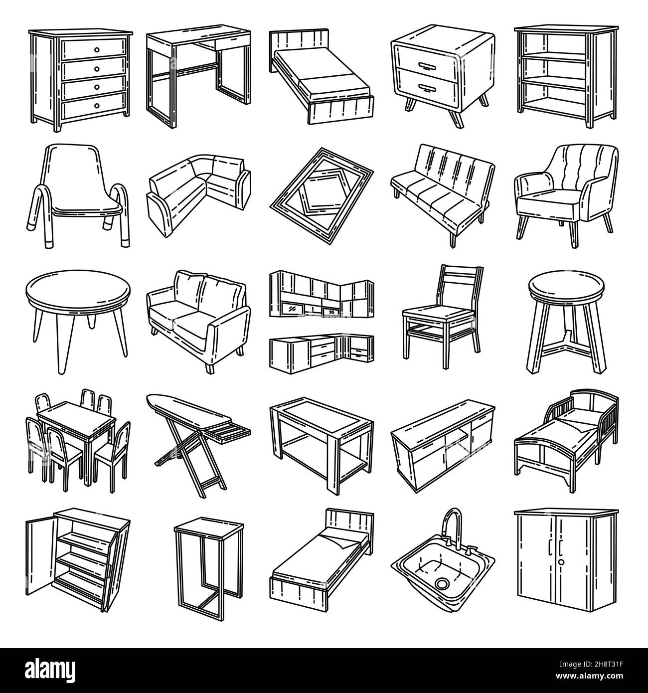 Furniture and Home Equipment Hand Drawn Icon Set Vector Stock Vector ...