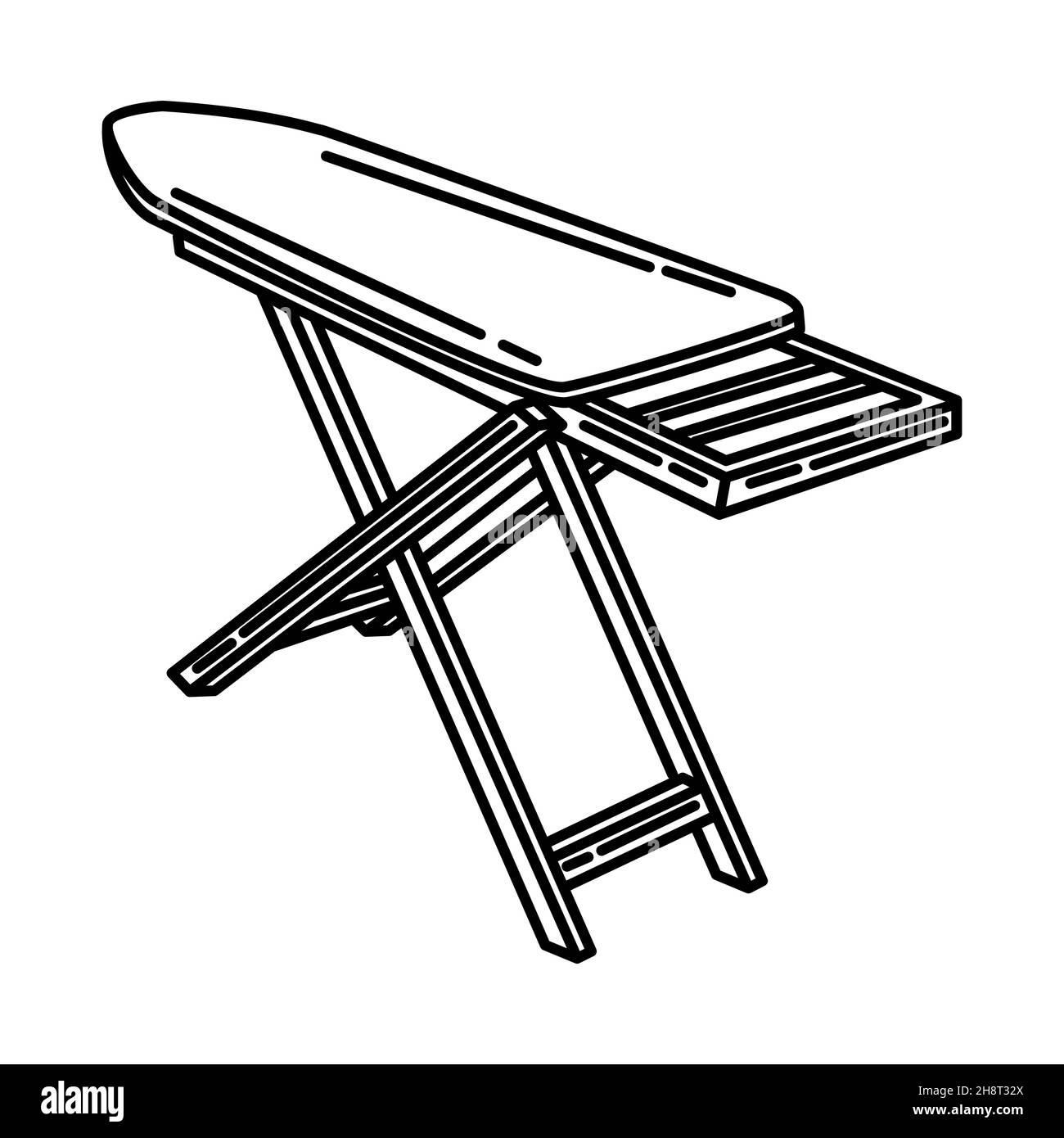 Ironing Table Part of Furniture and Home Equipment Hand Drawn Icon Set Vector. Stock Vector