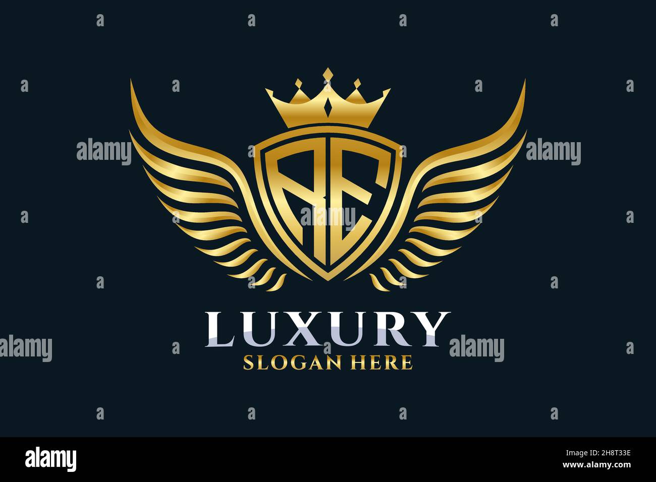 Luxury royal wing Letter RE crest Gold color Logo vector, Victory logo, crest logo, wing logo, vector logo . Stock Vector