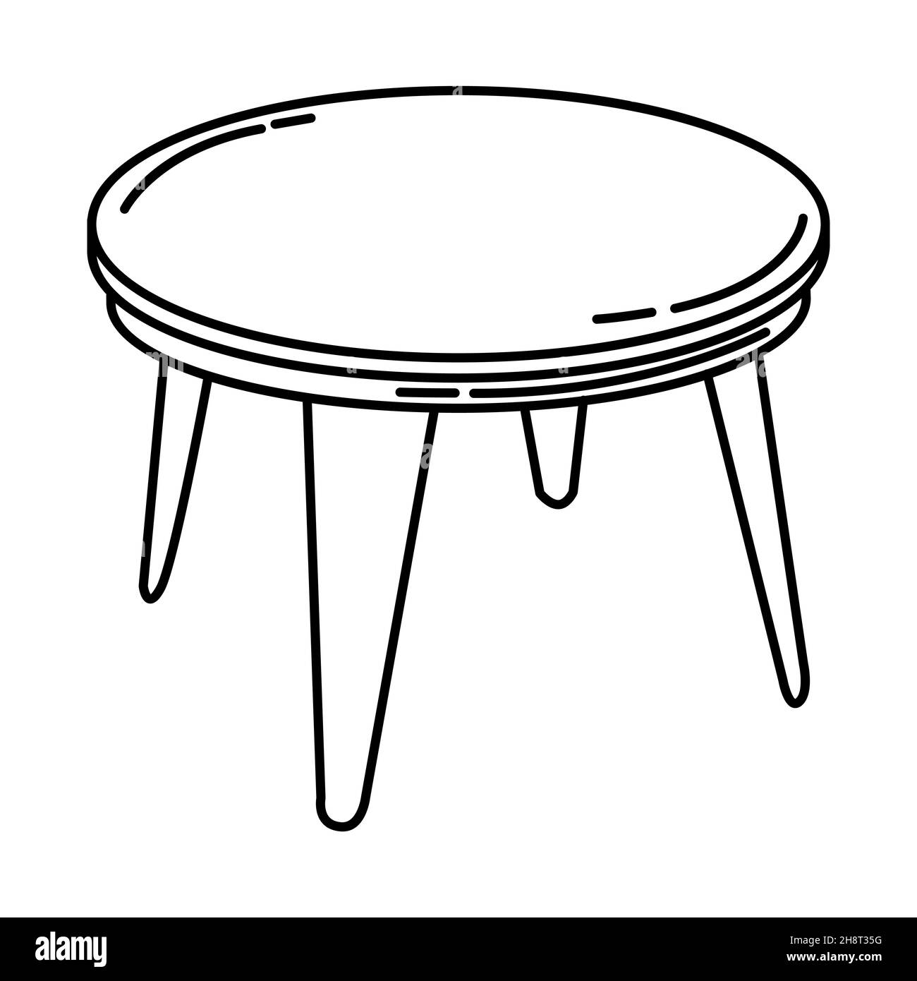 Round Table Part of Furniture and Home Equipment Hand Drawn Icon Set Vector. Stock Vector