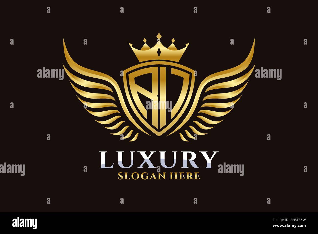 Gold Ricky Logo Luxury royal wing Letter RI crest Gold color Logo vector, Victory logo ...