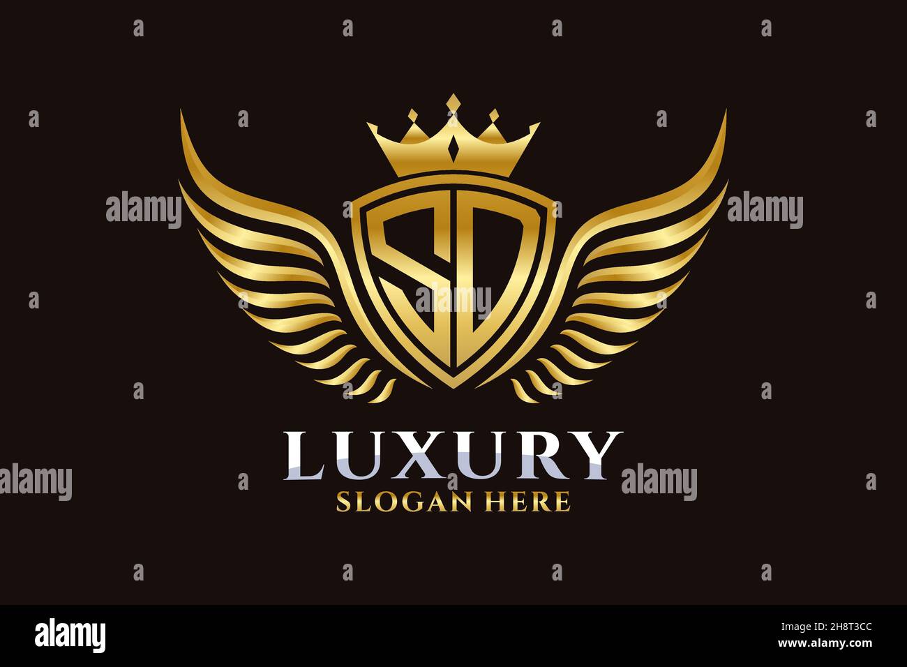 Luxury royal wing Letter SD crest Gold color Logo vector, Victory logo, crest logo, wing logo, vector logo . Stock Vector