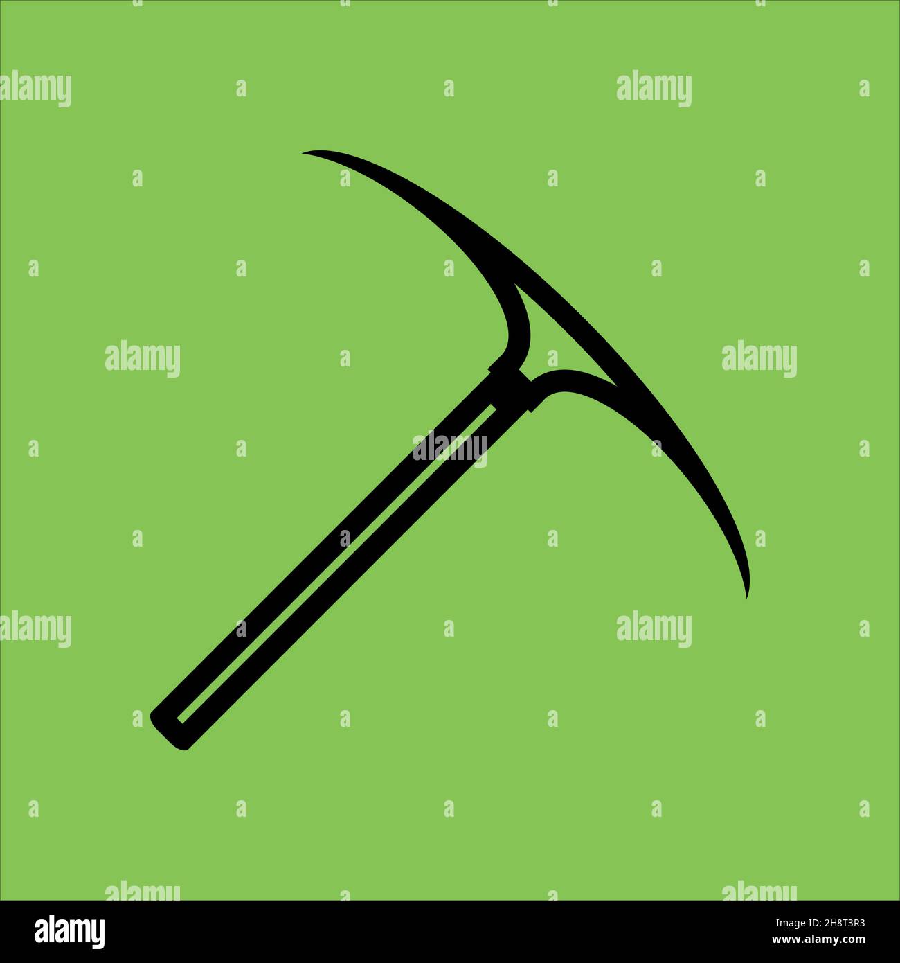 Pickaxe, Pickaxe icon isolated. green background Stock Vector Image