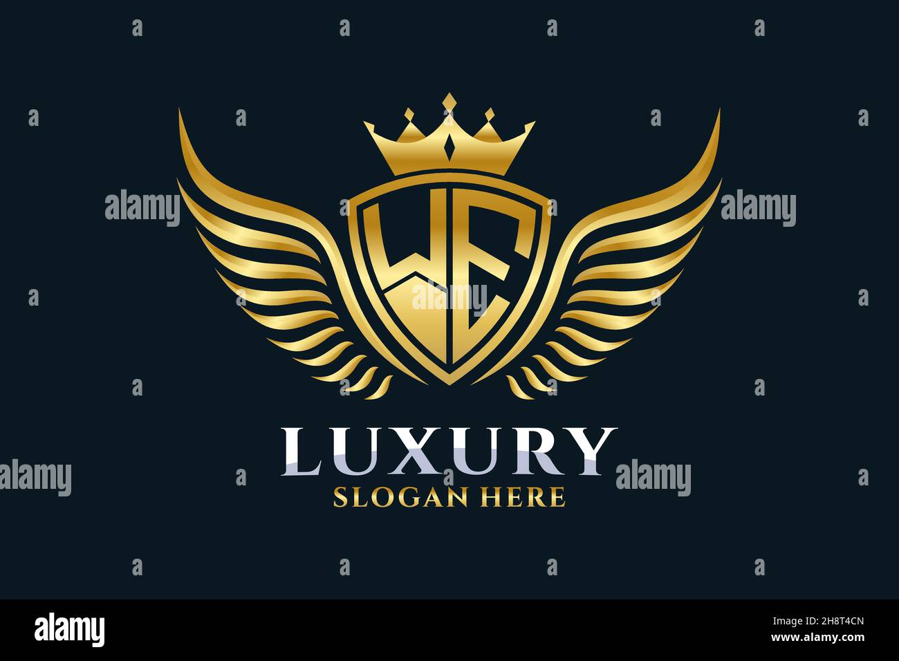 Luxury royal wing Letter WE crest Gold color Logo vector, Victory logo, crest logo, wing logo, vector logo . Stock Vector