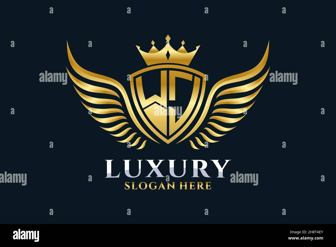 Luxury royal wing Letter WJ crest Gold color Logo vector, Victory logo, crest logo, wing logo, vector logo . Stock Vector