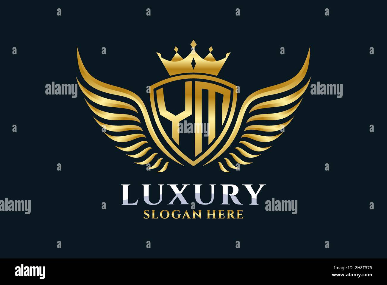 Luxury royal wing Letter YM crest Gold color Logo vector, Victory logo, crest logo, wing logo, vector logo . Stock Vector