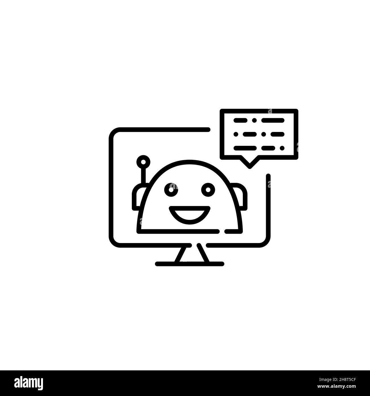 Personal virtual assistant in a smartphone. Artificial intelligence cute robot answering in a chat. Pixel perfect, editable stroke Stock Vector