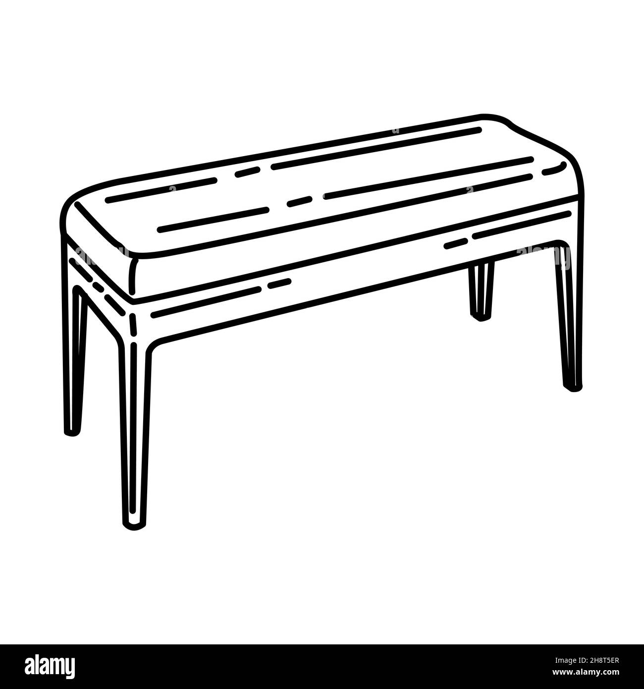 Upholstered bench Part of Furniture and Home Interior Hand Drawn Icon Set Vector. Stock Vector