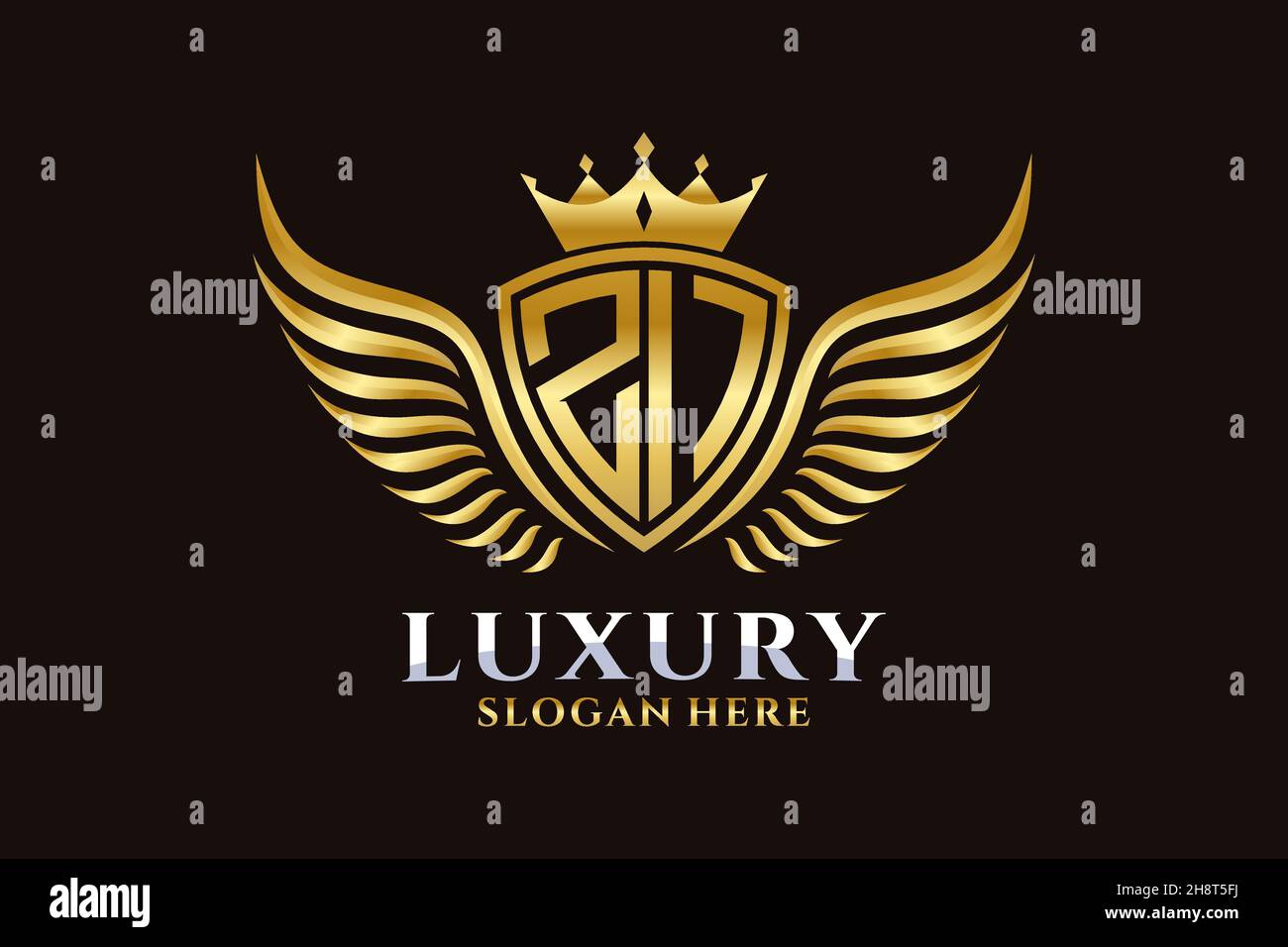 Luxury royal wing Letter ZI crest Gold color Logo vector, Victory logo, crest logo, wing logo, vector logo . Stock Vector