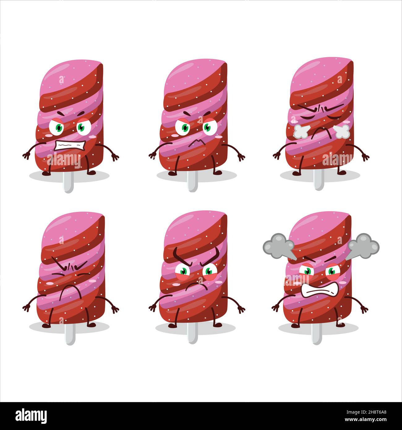 Gummy candy strawberry cartoon character with various angry expressions. Vector illustration Stock Vector
