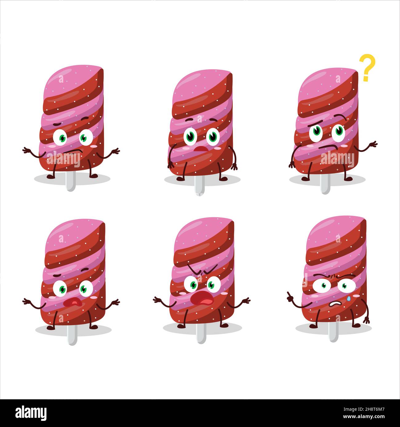 Cartoon character of gummy candy strawberry with what expression. Vector illustration Stock Vector
