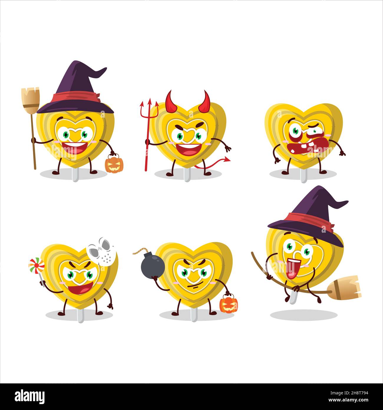 Halloween expression emoticons with cartoon character of yellow love ...