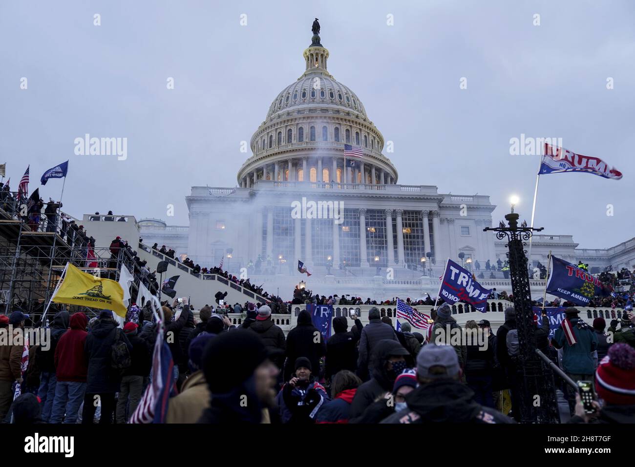 Washington, United States. 02nd Dec, 2021. Trump supporters gather and march to protest against the Electoral College vote count that would certify President-elect Joe Biden as the winner in Washington, DC, on Wednesday, January 6, 2021. Under federal law, January 6 is the date Electoral College votes determining the next president are counted in a joint session of Congress. Photo by Leigh Vogel/UPI Credit: UPI/Alamy Live News Stock Photo