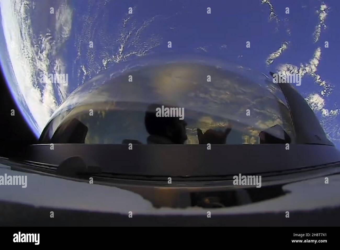 Cape Canaveral, United States. 02nd Dec, 2021. Inspiration4, the world's first all-civilian mission to space, provides an in-flight update on September 17, 2021, during their three-day mission. Jared Isaacman, Hayley Arceneaux, Christopher Sembroski, and Dr. Sian Proctor launched into space onboard a SpaceX Dragon spacecraft on September 15. During that time, they performed several science experiments and video conferenced with individuals at Jude Children's Research Hospital. Photo by SpaceX/UPI Credit: UPI/Alamy Live News Stock Photo