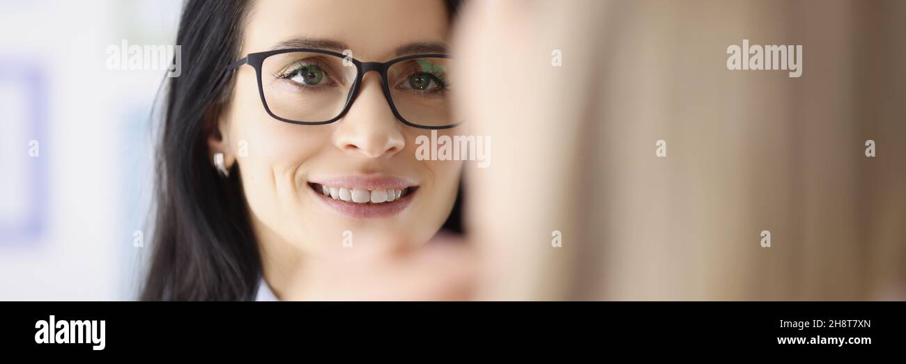 Adult woman at doctor appointment who problems with thyroid gland and endcrine system Stock Photo