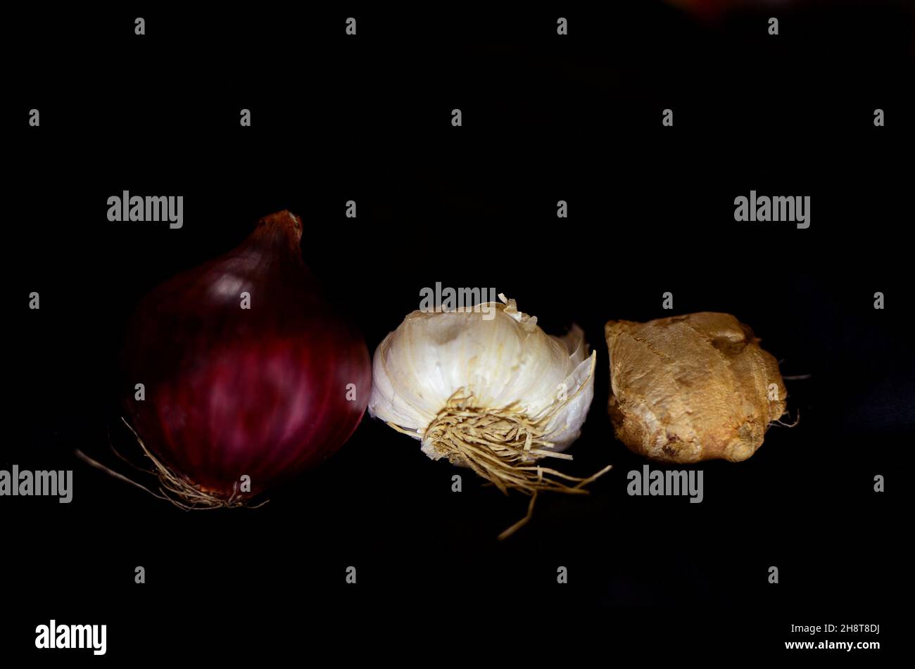 There is a variety of vegetables, potato, Pointed gourd, karela, onion, garlic, ginger, cauliflower, Cabbage Stock Photo