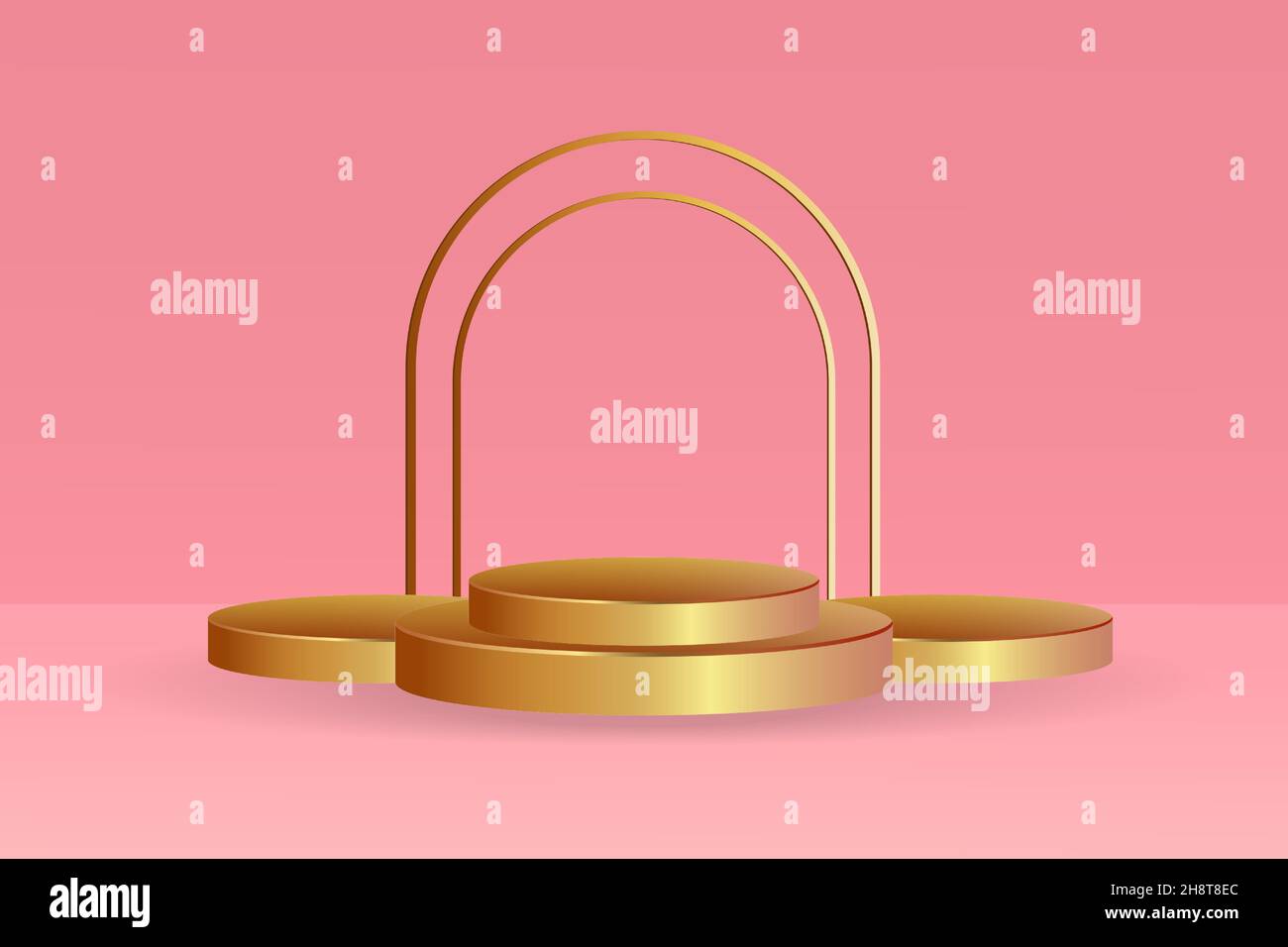gradient gold podium on pink background. vector design, abstract Stock Vector